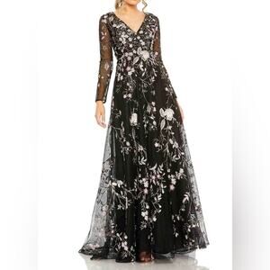 Mac Duggal Black and Pink Embroidered Gown